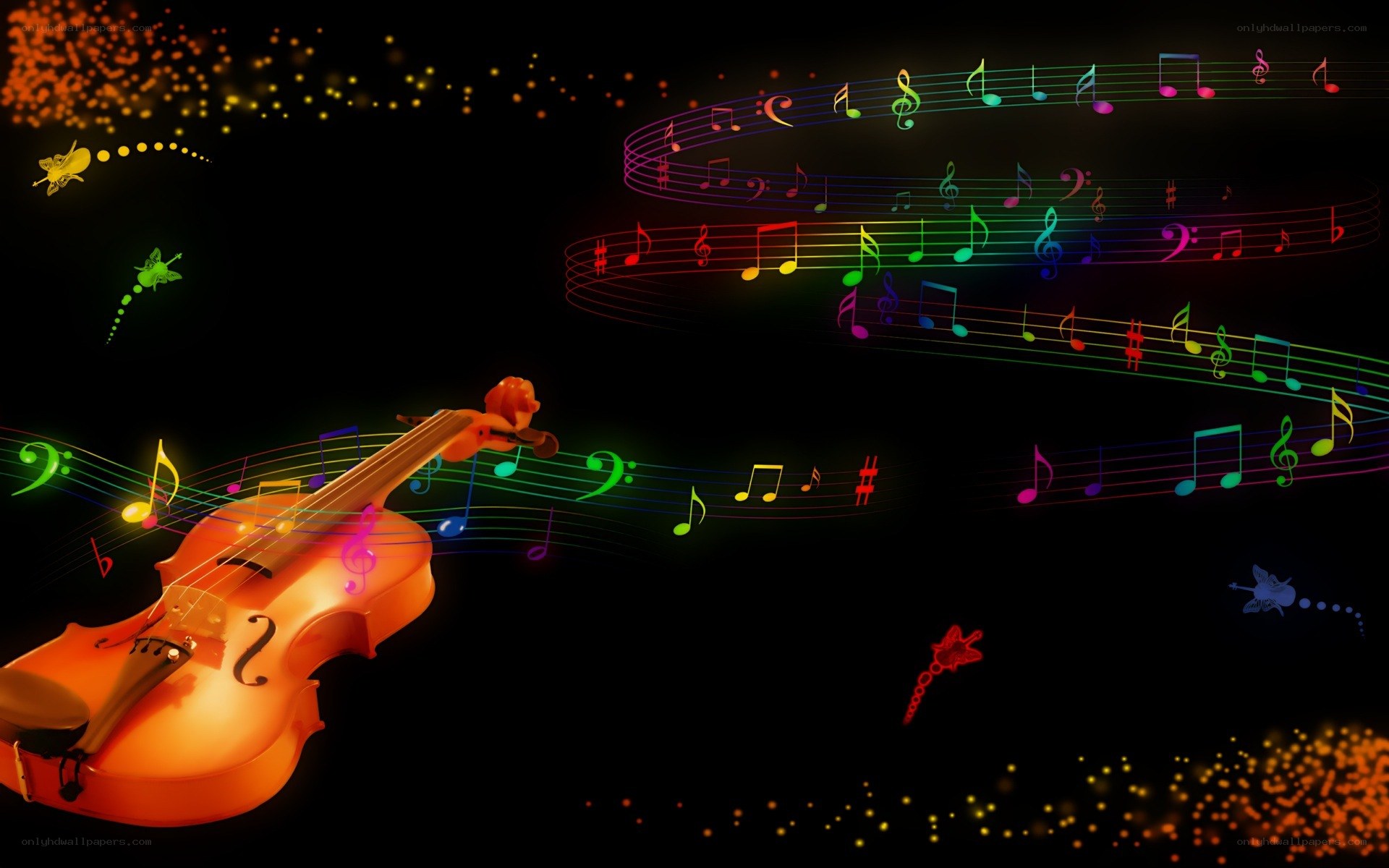 Violin with musical notes