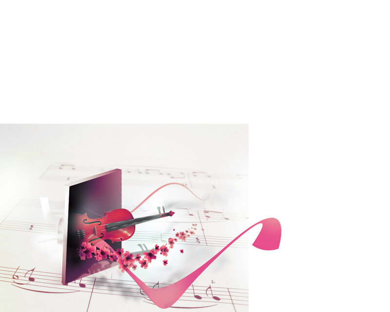 Violin with musical notes and flowers