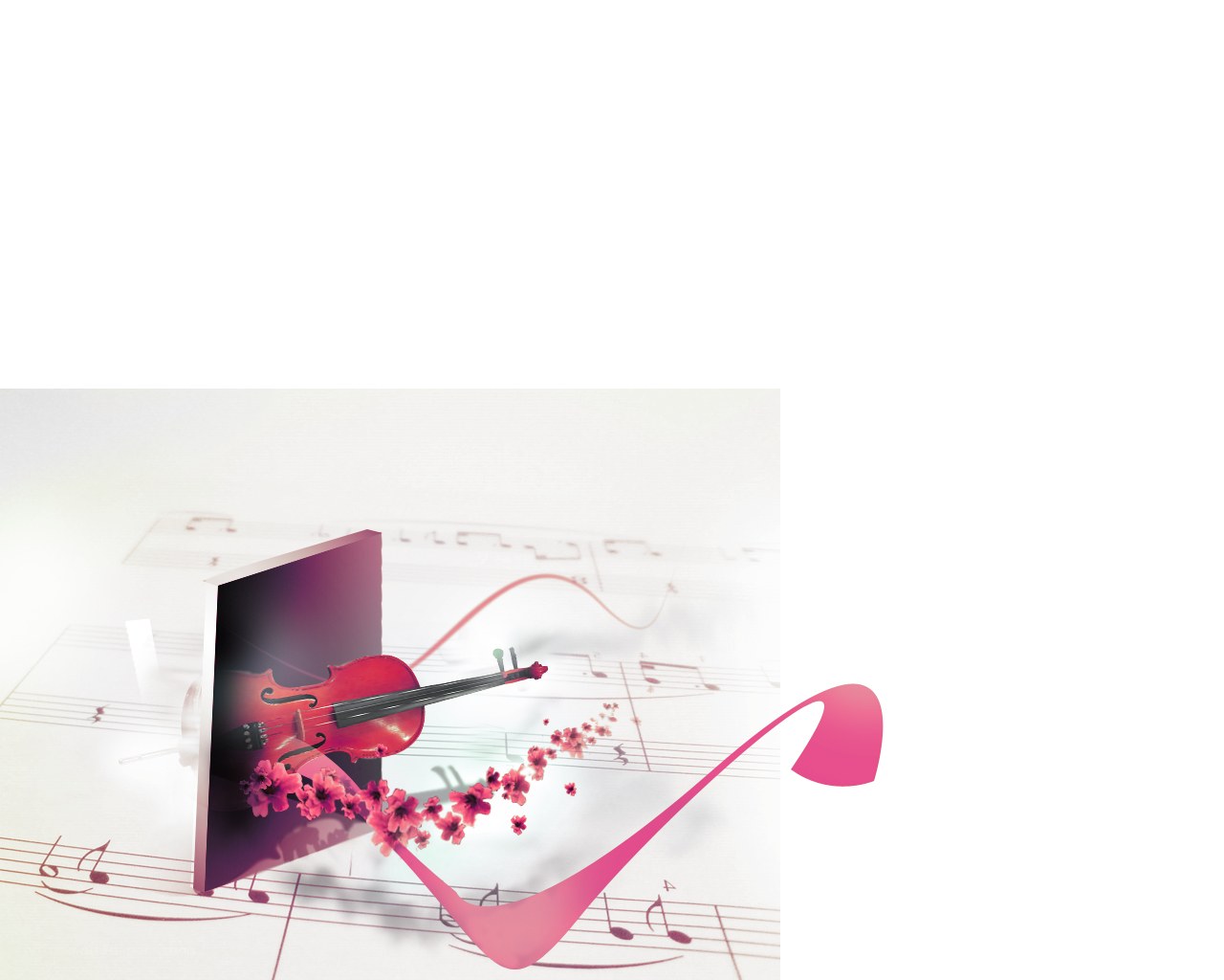 Violin with musical notes and flowers