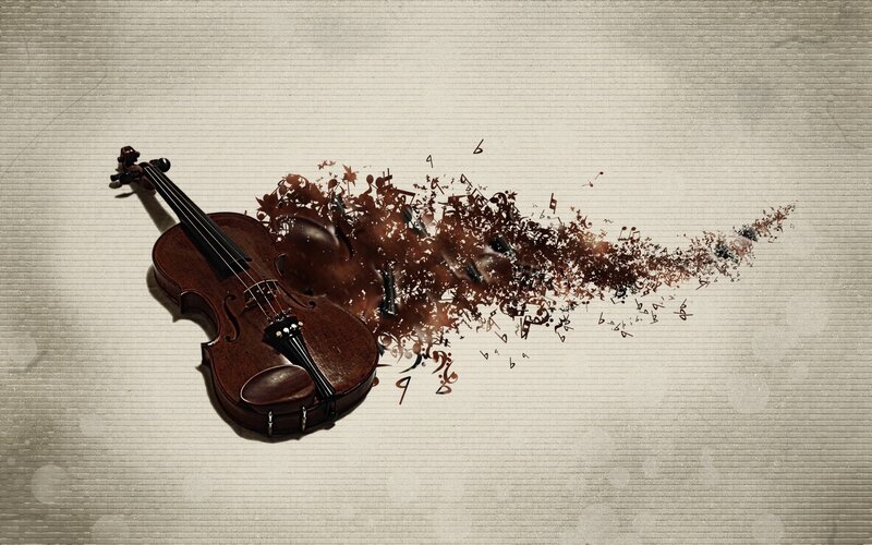 Violin with Musical Notes — Brown, Dramatic
