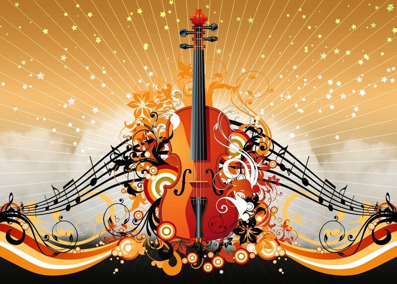 Violin with Musical Notes — Orange, Vibrant