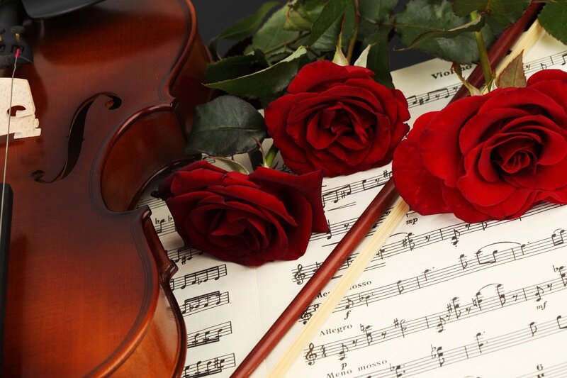 Violin with Red Roses — Romantic, Photograph, Sheet Music