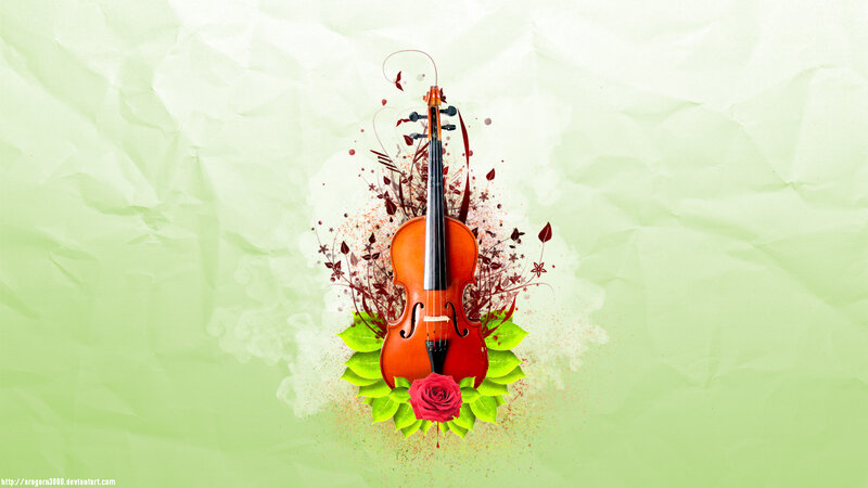 Violin with Rose and Leaves — Green