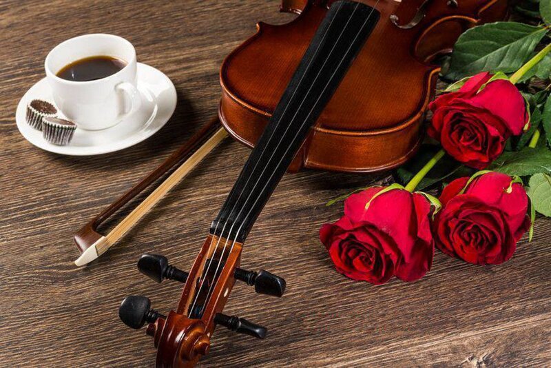 Violin with Roses and Coffee