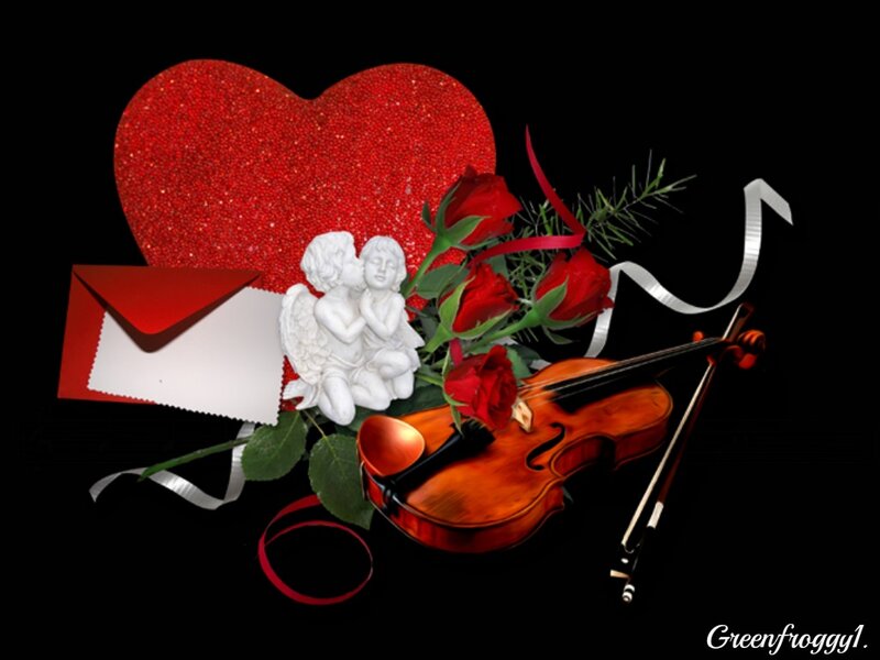 Violin with Roses and Heart — Red