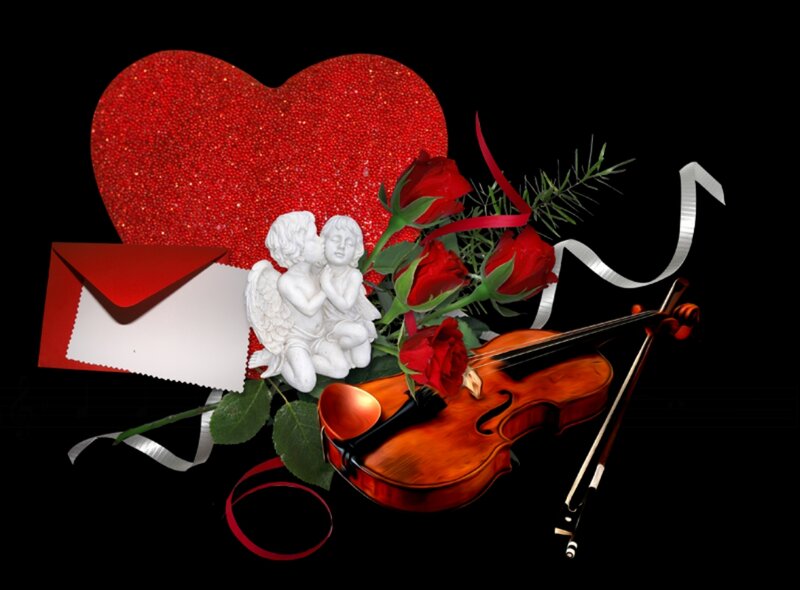Violin with Roses and Heart