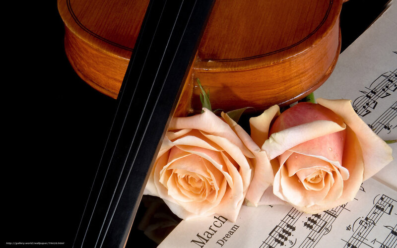 Violin with roses and sheet music