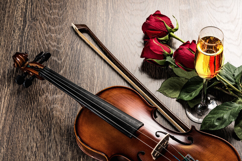 Violin with Roses and Wine