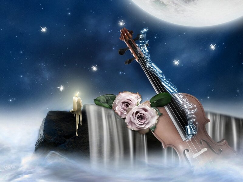 Violin with Roses — Blue