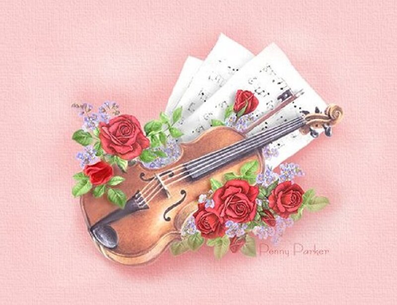 Violin with Roses — Pink