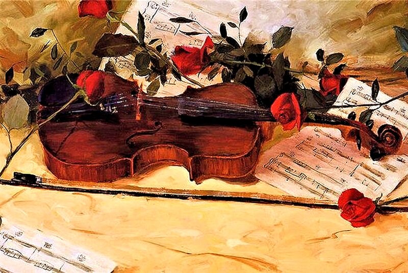 Violin with Roses — Red, Calm