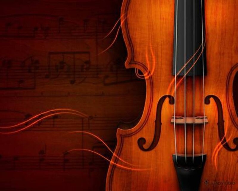 Violin with Sheet Music — Brown, Dramatic, Digital Art