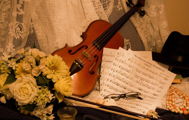 Violin with Sheet Music — Brown, Serene