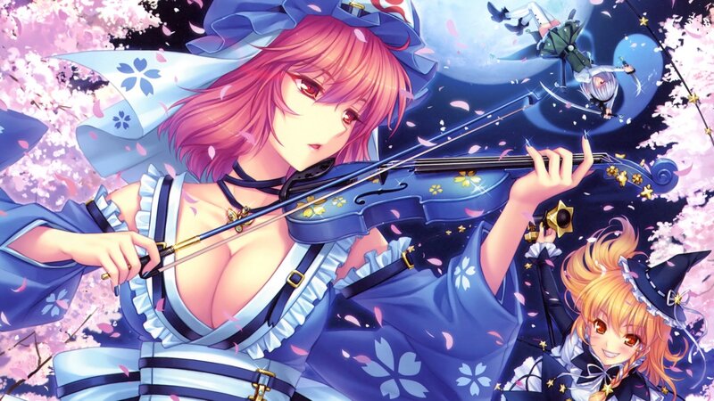 Violinist in a cherry blossom storm