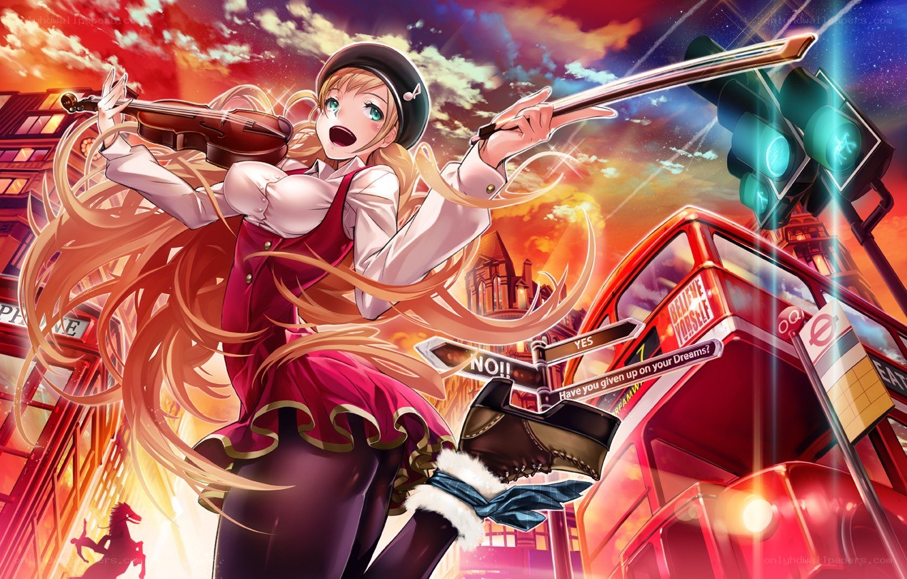 Violinist in a cityscape