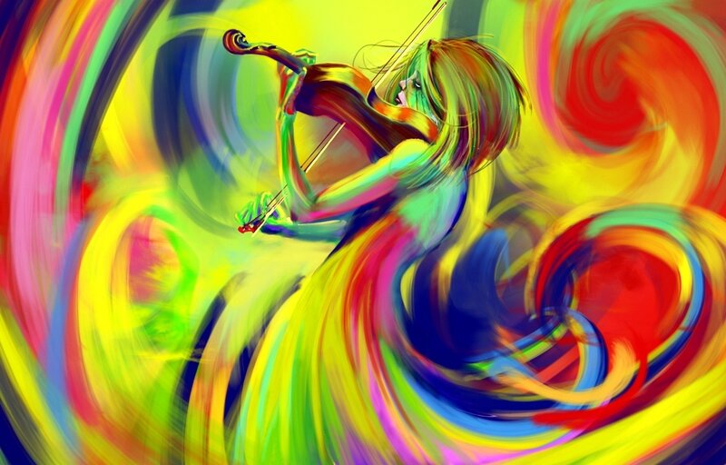 Violinist in a colorful swirl