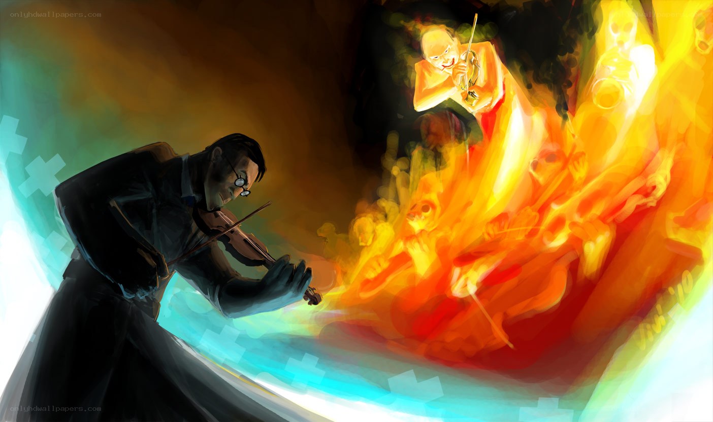 Violinist in a fiery vision