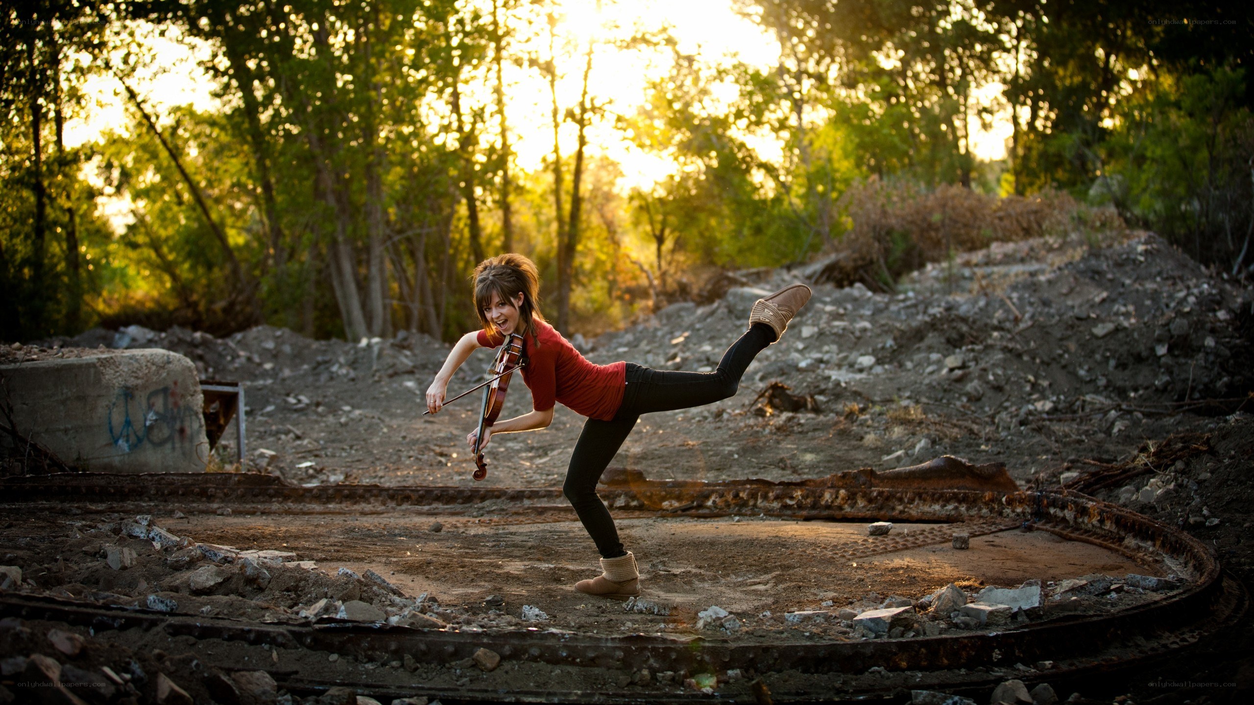 Violinist in a junkyard