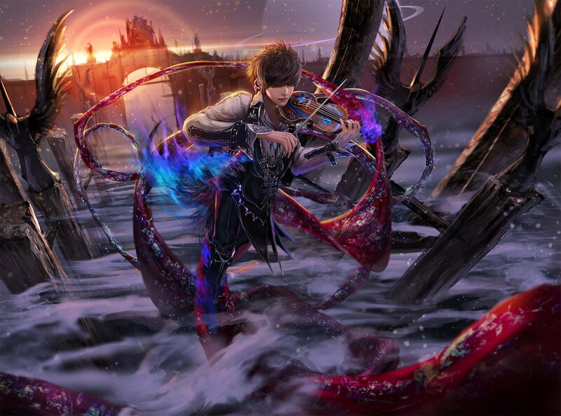 Violinist in a magical storm