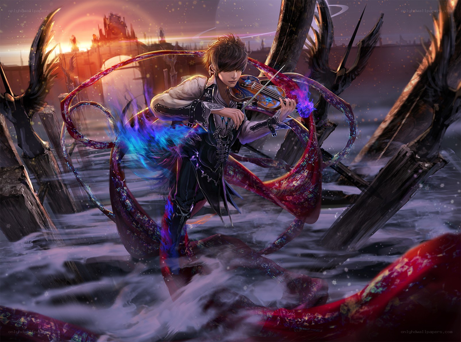 Violinist in a magical storm