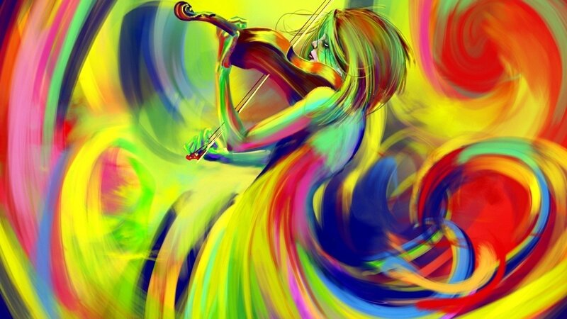 Violinist in colorful swirls