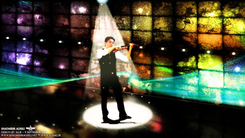 Violinist on a colorful stage