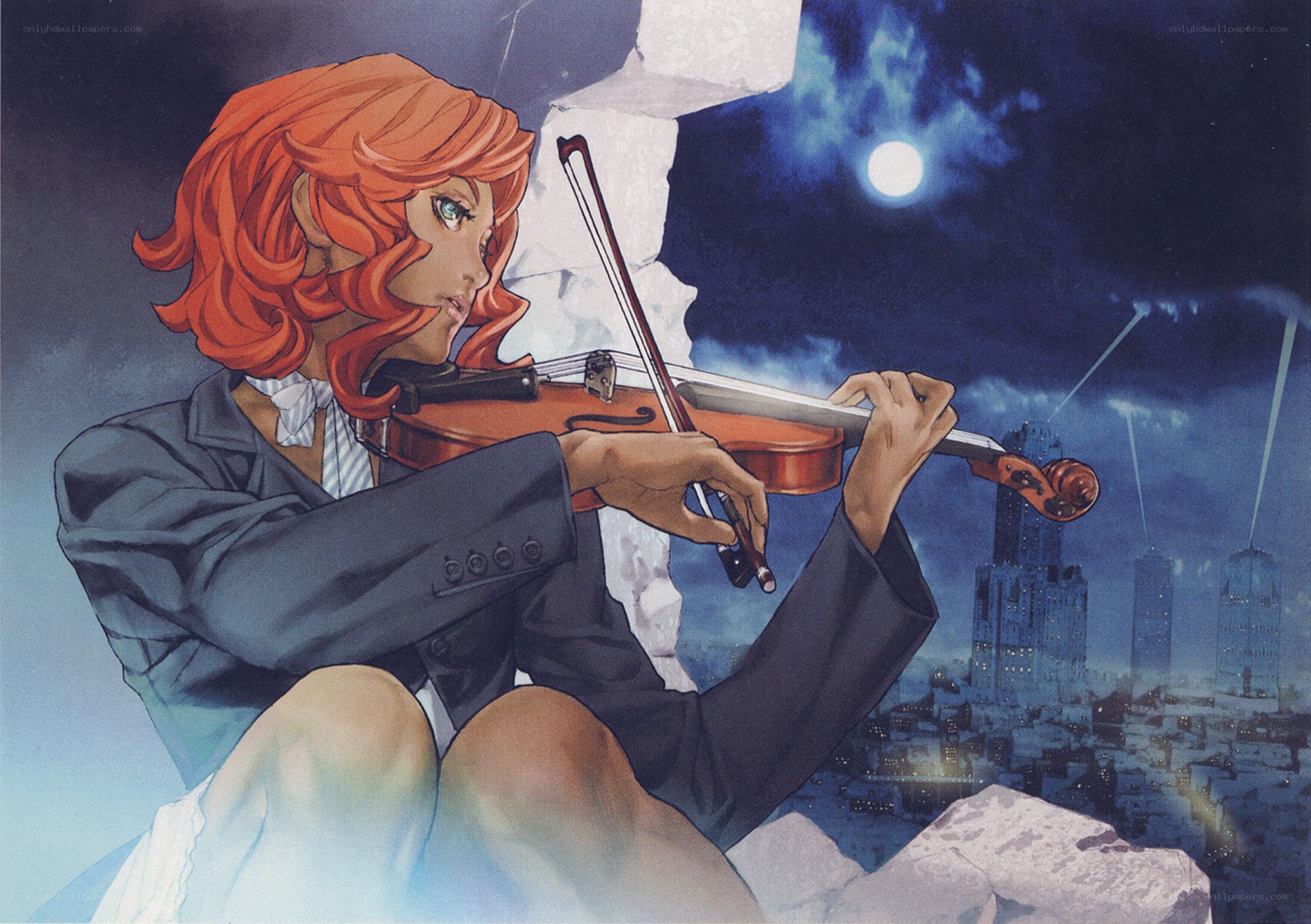 Violinist on a rooftop at night