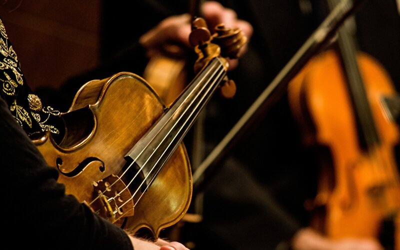 Violinist performing in orchestra