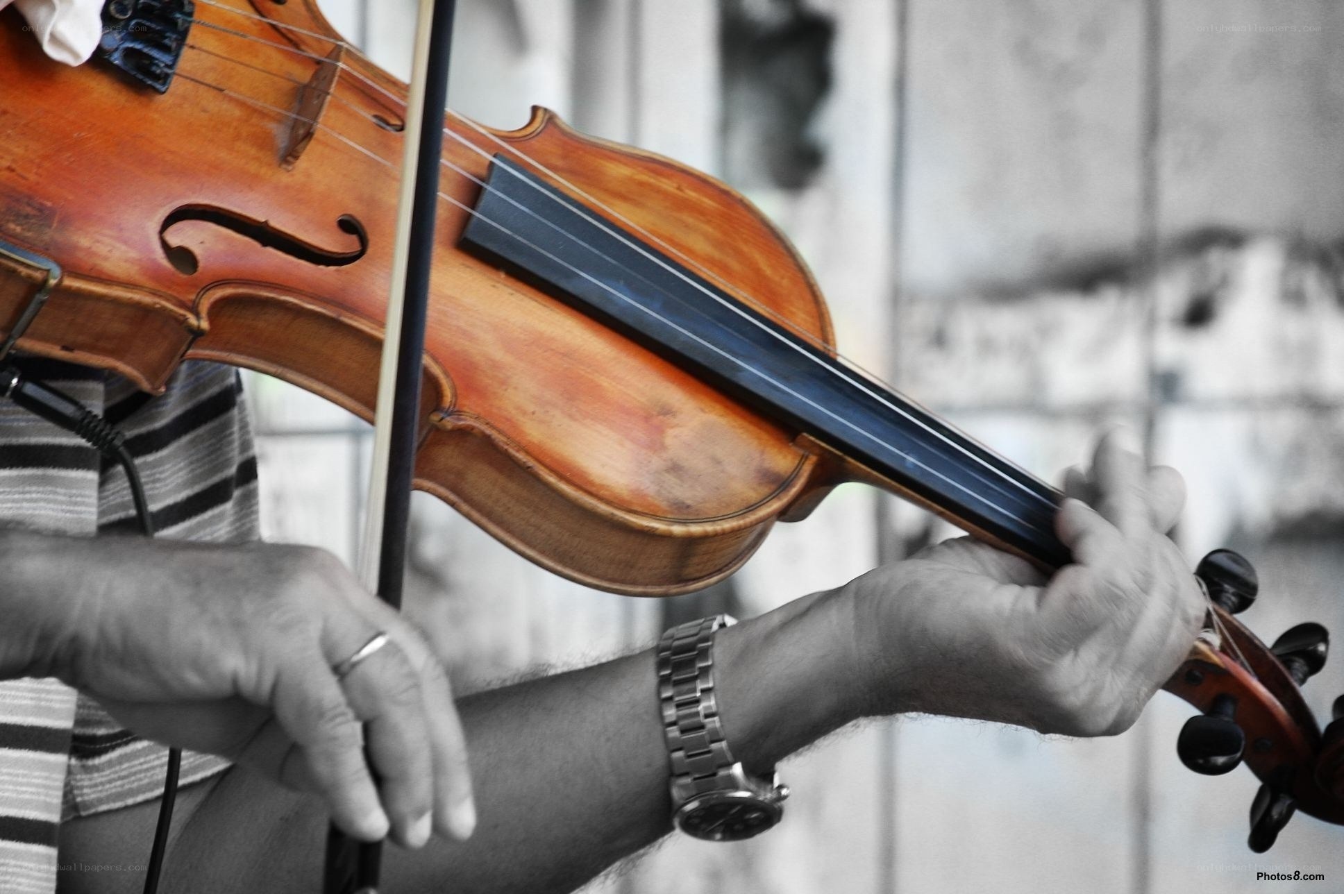 Violinist playing in black and white