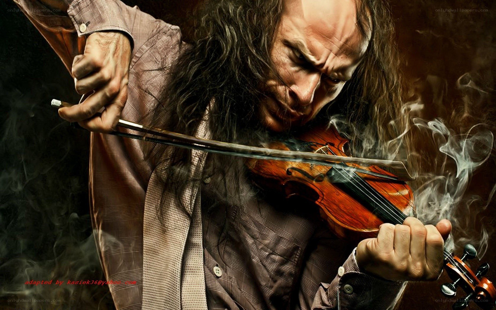 Violinist playing with smoke