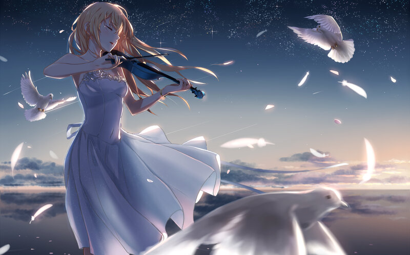 Violinist under starry sky