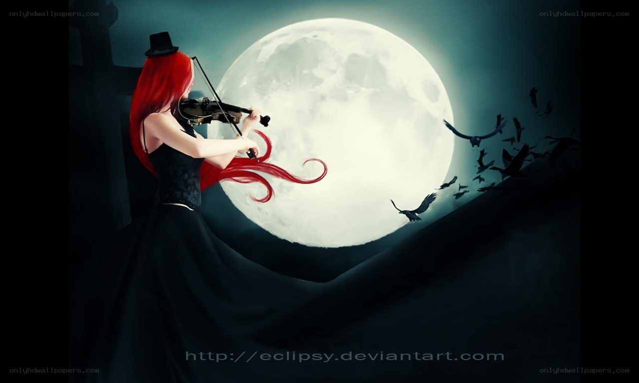 Violinist under the moon