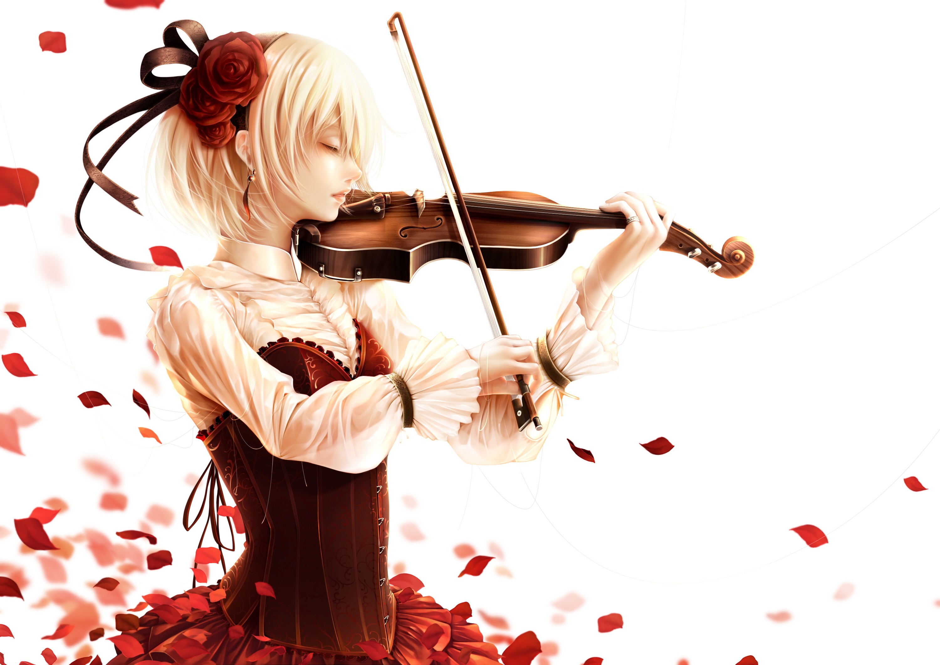 Violinist with rose petals