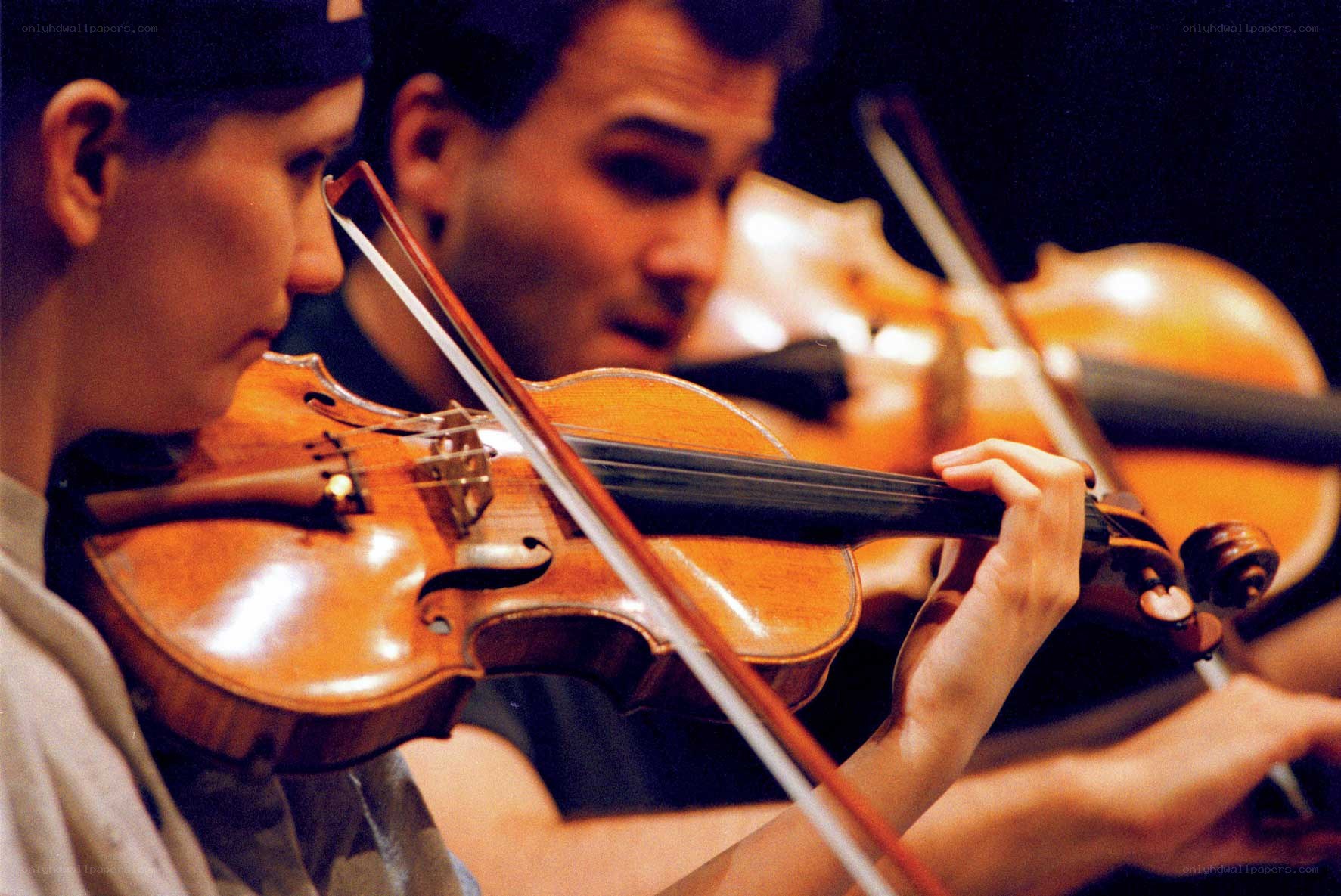 Violinists performing in concert