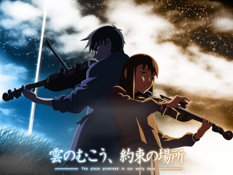 Violinists under a starry sky