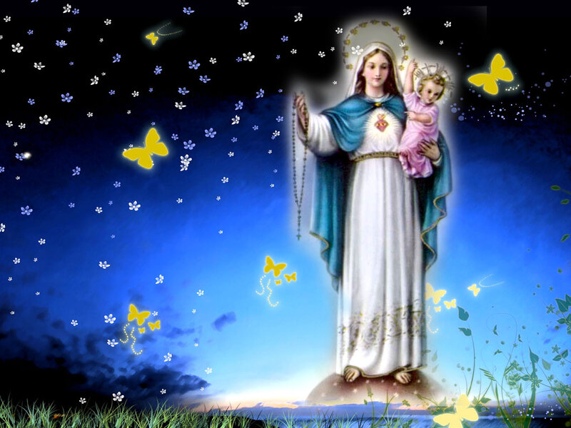 Virgin Mary Holding Baby Jesus — Blue