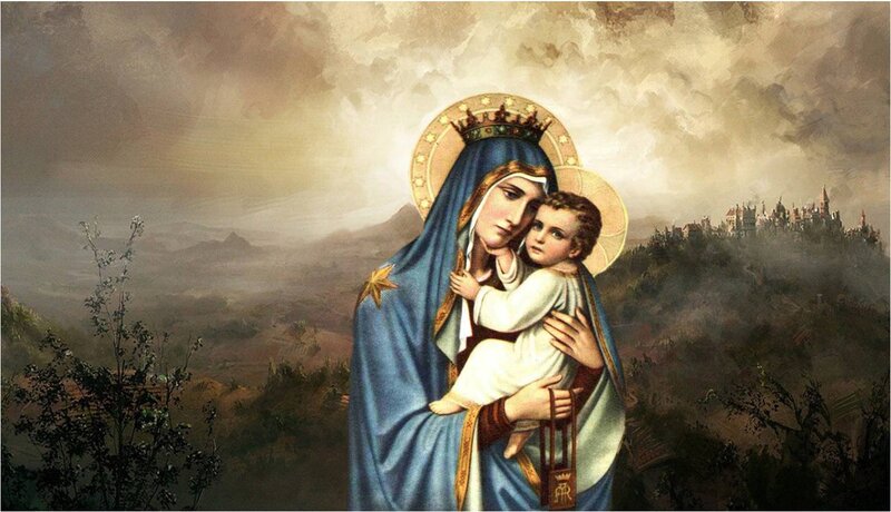 Virgin Mary Holding Child — Blue