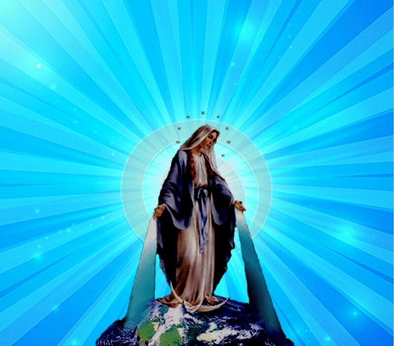 Virgin Mary Standing on Earth — Blue
