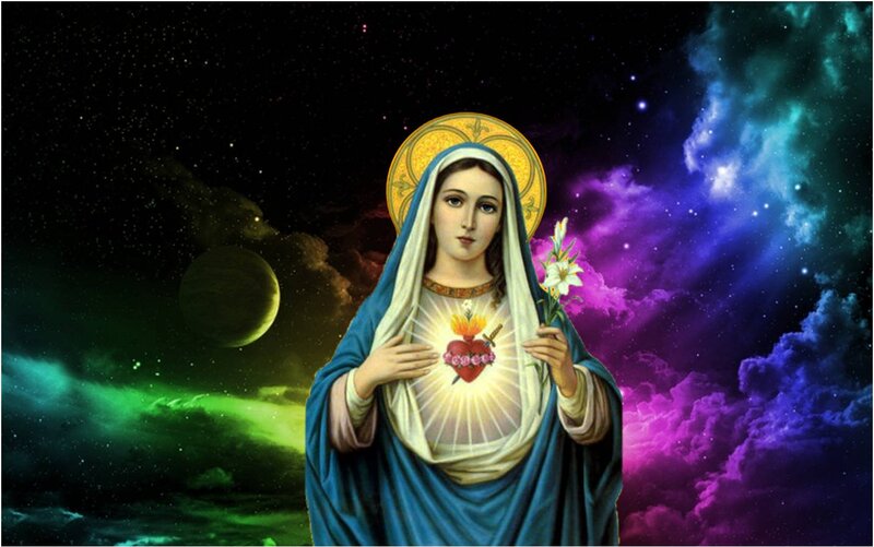 Virgin Mary with Heart — Blue