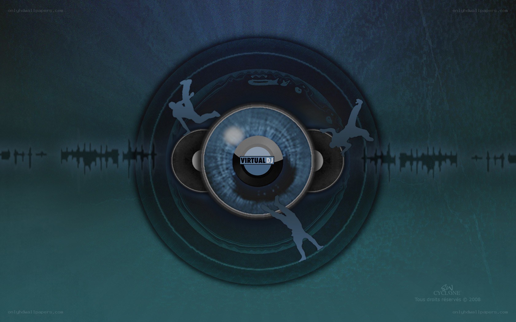 Virtual DJ logo with silhouettes