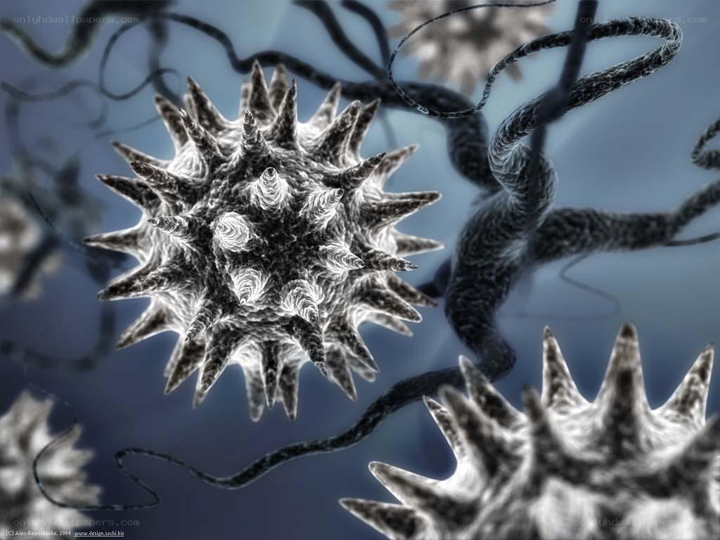 virus cells under microscope