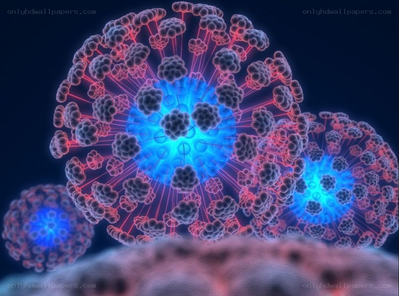 virus particles under microscope