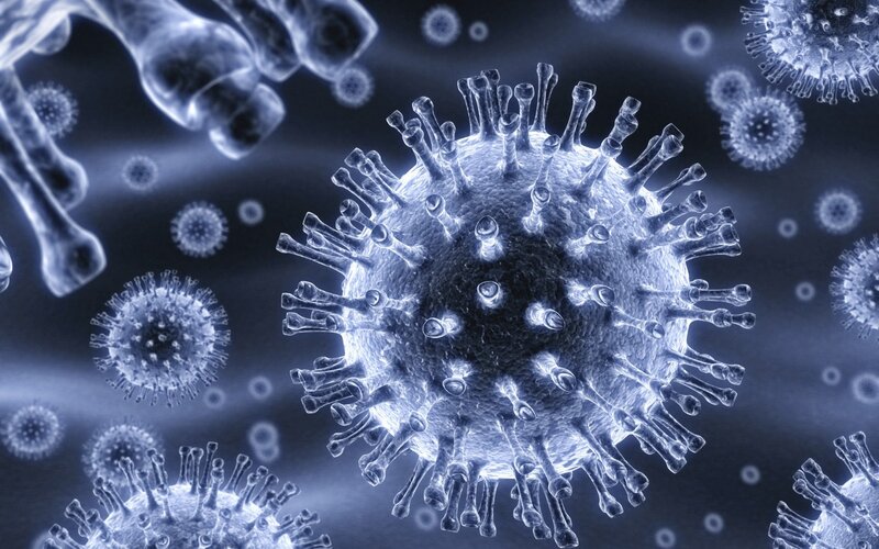 Virus Particles under Microscope — Blue, Clinical
