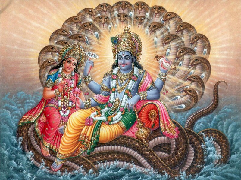 Vishnu and Lakshmi on Serpent — Blue