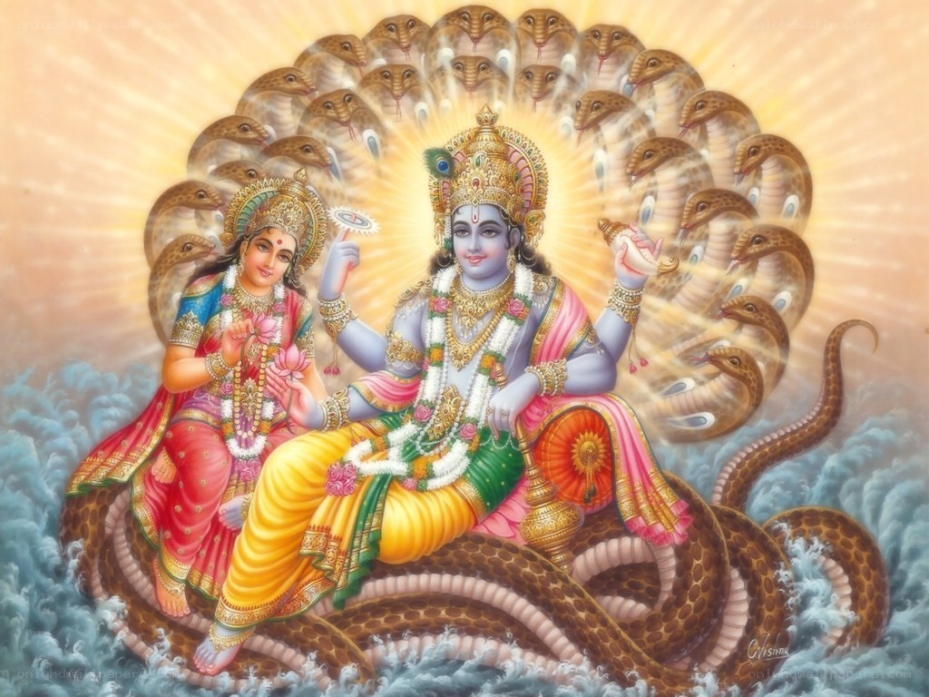 Vishnu and Lakshmi on serpent