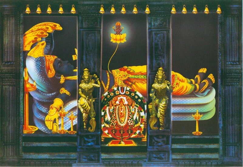 Vishnu Reclining on Serpent — Gold