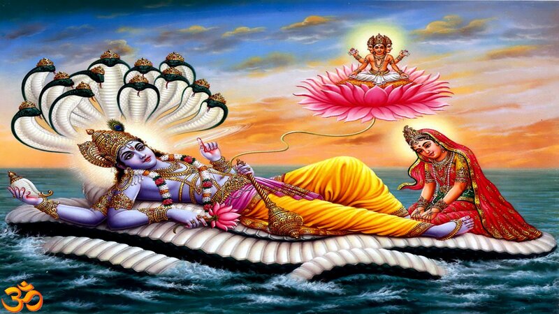 Vishnu resting on Shesha with Lakshmi