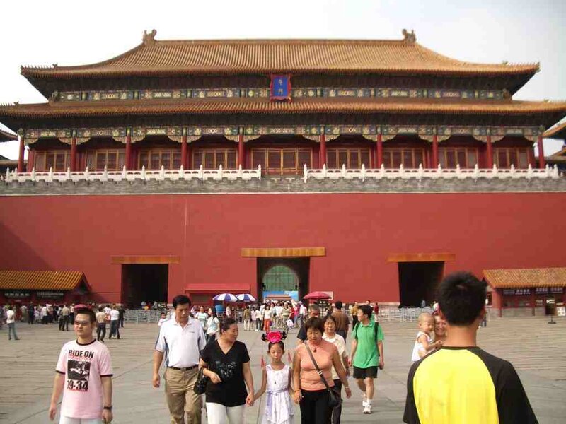 Visitors at a historic Chinese palace