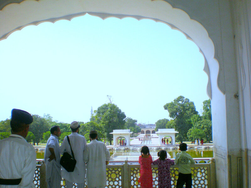 Visitors at a historic garden