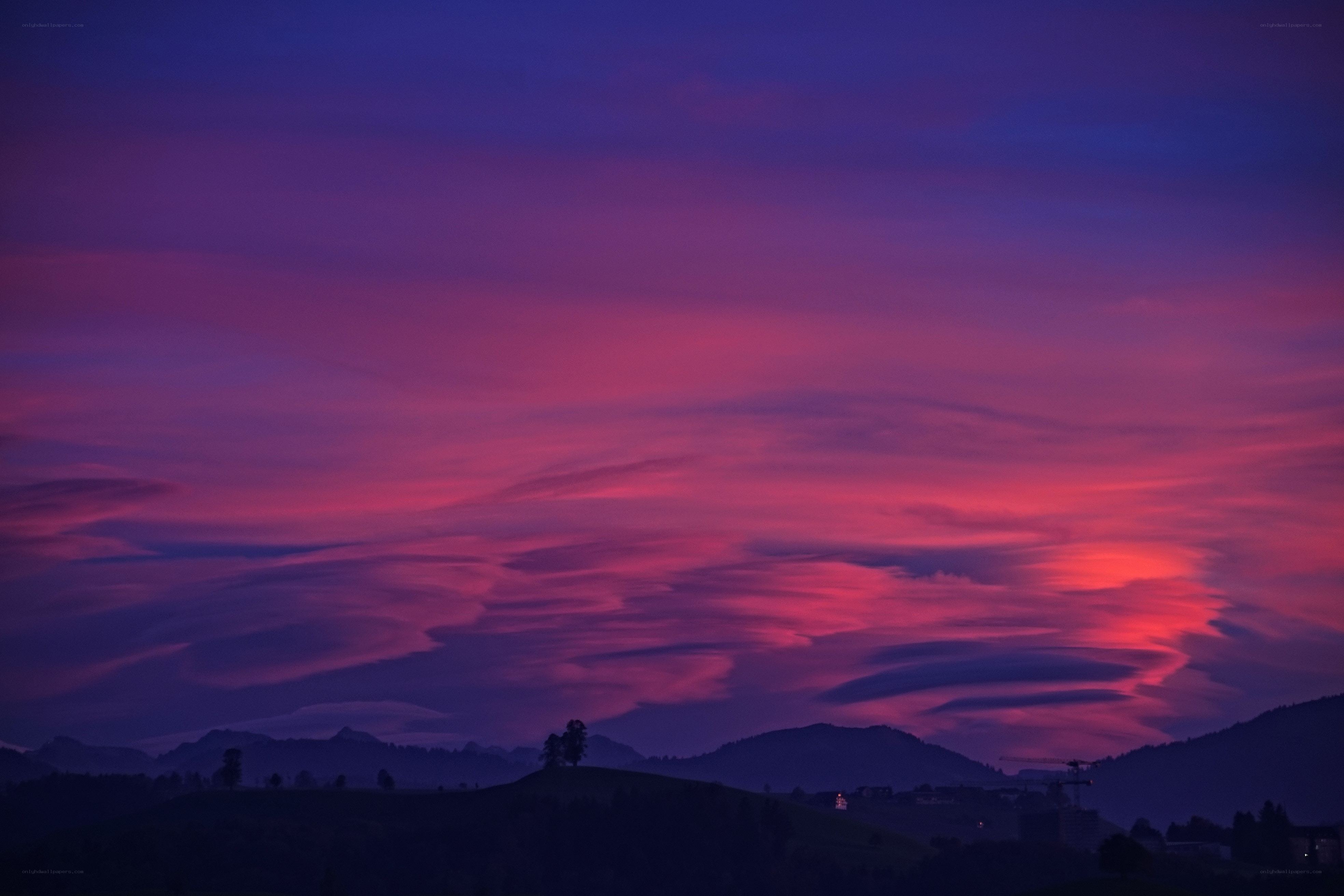 Vivid purple sunset sky